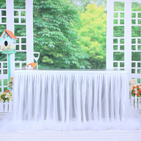 Tischdecke für Veranstaltungen [Professionelle Ausführung] Tischrock aus Gaze, bodenlang, Deluxe-Qualität, 1,83 m x 0,77 m, Weiß/Blau/Mehrfarbig, Hochzeit, Weihnachten, Party, Heimdekoration, Klettver (1/5)