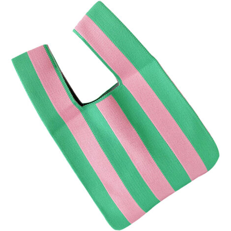 Große Tragetasche mit Streifen, wiederverwendbares Polyester, faltbar für Reisen, Rosa/Grün (1/5)