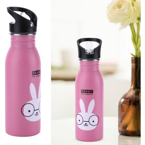 500-ml-Sport-Trinkflasche aus Edelstahl 304 mit Saugnapfverschluss für Damen und Herren – Rosa Hase – Vakuumisoliert – Ideales Geschenk für Outdoor-Aktivitäten, Büro und Schule – 1 Stück (1/5)