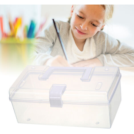 Transparente Aufbewahrungsbox, 23 x 11,5 x 9,5 cm groß, tragbarer Organizer mit Griff für Büro, Kosmetikartikel und Haushalt