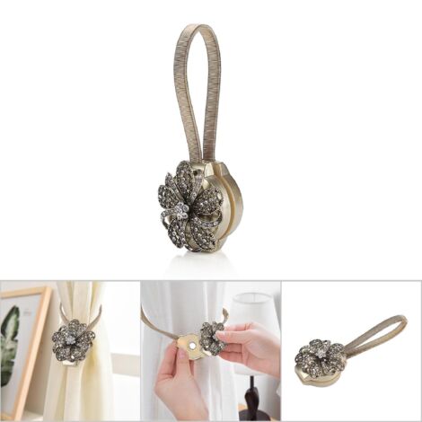 Magnetischer, einziehbarer Vorhanghalter mit Blumenmuster – Bronzeklammer – 33 cm langer, elastischer Kristallclip (1/5)