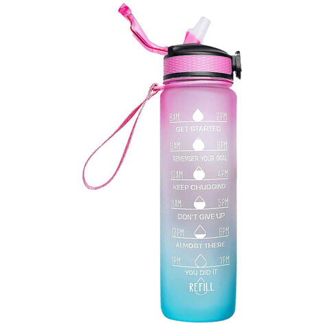 [Sport-Trinkflasche] Motivierende 1000-ml-Trinkflasche aus BPA-freiem PP mit Trageband, Zeitmarkierung, ergonomischem Griff und mehrfarbig (1/5)