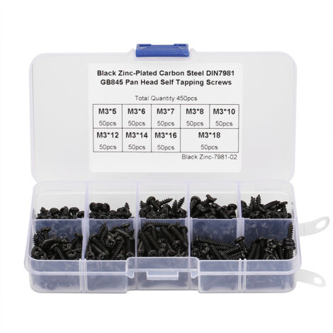 M3-Kreuzschlitzschrauben für Bleche – 450-teiliges Sortiment in Schwarz Carbon (1/5)