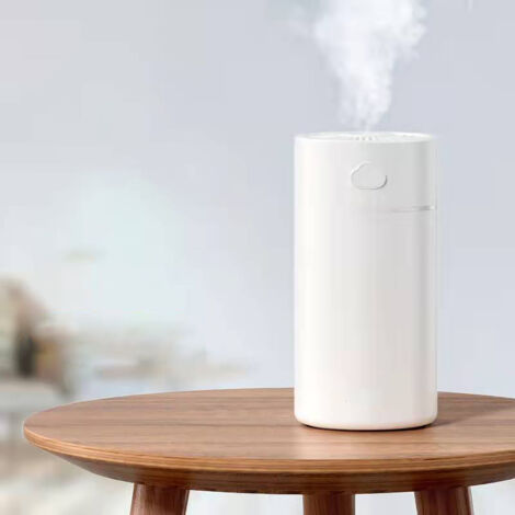 Mini humidificador USB, blanco, para oficina, coche o casa, 400 ml con función de difusor de aromaterapia - modelo compacto y silencioso (75 x 75 x 152 mm) (1/5)