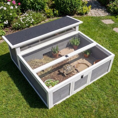 Maison Tortue Terrestre Habitat 2 Zones avec Double Toit Ouvrant Bitumé et Grillagé Fenêtre