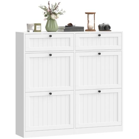 Meuble à chaussures 20 paires, armoire à chaussures étroite avec 4 tiroirs rabattables, 2 compartiments, blanc (1/5)