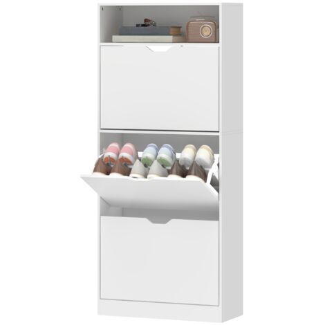 Meuble à chaussures 18 paires, armoire à chaussures étroite, 3 tiroirs rabattables, étagères réglables, blanc (1/5)