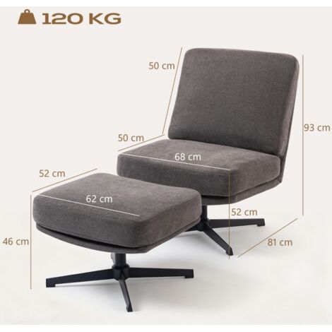 Fauteuil avec tabouret chaise longue pivotante aspect lin pour salon gris foncé (1/5)