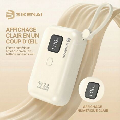 Batterie Externe 10000mAh avec Câble intégré--SIKENAI-power Bank à Charge Rapide pour téléphone Portable (1/5)