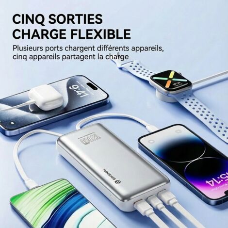 Batterie externe SIKENAI avec câbles intégrés 20000mAh power bank (1/5)