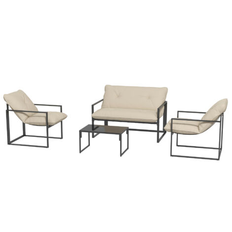 Salon de jardin HJKJYX 4 personnes avec canapé 2 places, 2 fauteuils et 1 table basse gris (1/5)