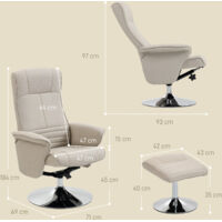 Fauteuil inclinable 135° pivotant 360° avec repose-pieds revêtement tissu beige