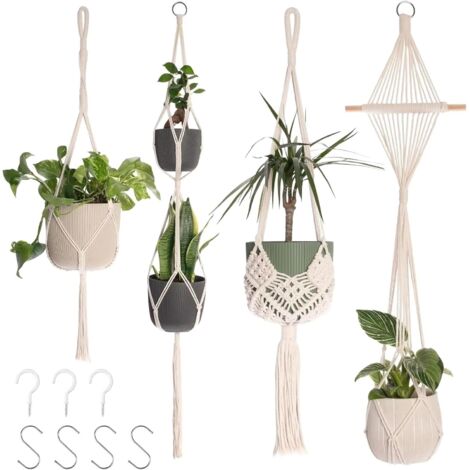 4 Pièces Suspension Macramé pour Plante Macramé Plante Suspension Tissés à La Main pour Décoration de la Maison Jardinage (1/5)