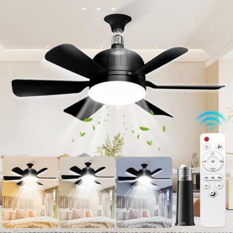 6 Blades 18 Inch Socket Fan Light Black 40W E27 Remote 3 Color Stepless Dimmable 86 265V Box Magnetic English Manual For Bedroom Kitchen Dining Living Room Balcony Garage (1/5)
