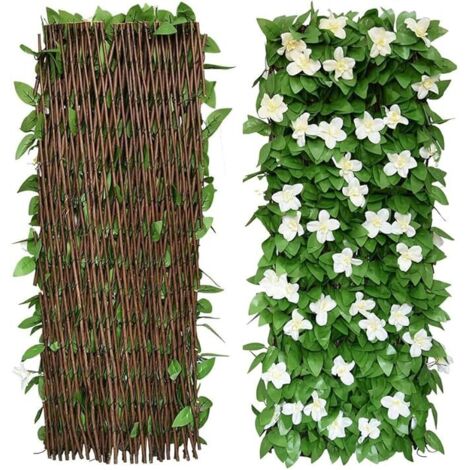 Écran de Feuillage Artificiel, Clôture Extensible d'Intimité pour Balcon, Terrasse, Extérieur, Panneau de Clôture Décoratif en Faux Lierre 30x200cm