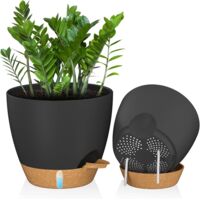 Lot 2 pots fleurs 25cm auto-arrosants - Trous drainage + orifice arrosage - Plastique résistant - Plantes intérieur/extérieur - Noir