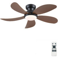 36 Inch Flush Mount Ceiling Fan with Light, Walnut Blade 3 Color Dimmable LED, 220V 88cm Ultra Quiet 6 Speed Reversible Timing Ceiling Fan with Remote Control for Bedroom Living Room