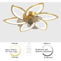6 Head Gold Ceiling Fan Light 220V Variable Frequency APP Remote Flush Mount Box Magnetic English Manual For Bedroom Dining Room