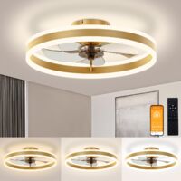 40cm Gold Double Ring Bladeless Ceiling Fan Light 220V Stepless Dimmable Remote Flush Mount Box Magnetic English Manual For Bedroom