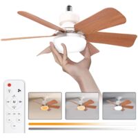 6 Blades Ceiling Fan With Light Base Included 40W 52CM Wood Grain Blades Milk White Shade Dimmable LED Remote Control Box Set With Magnetic Element For Bedroom Living Room