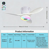 Socket Fan Light With Remote Ceiling Fan With Bluetooth Speaker Rgb Lights 3 Color Lights 3 Fan Speeds Socket Extender Small Ceiling Fans With Lights For Bedroom Living Room E27 Base White