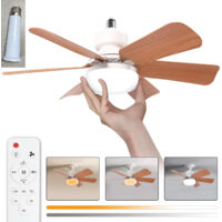 6 Blades Ceiling Fan With Light 40W 52CM Wood Grain Blades Milk White Shade Dimmable LED E27 Socket 3 Speed Remote Control With Extender Base Magnetic Element For Bedroom Living Room