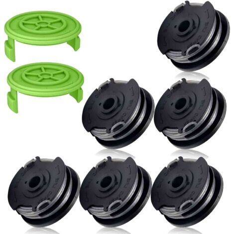 Confezione da 8 corde doppie per diserbo compatibili con i decespugliatori Greenworks 2101602, 2101602A, STBA40B210, BST4000, corda di ricambio da 0,065" (2900719) e copribobina (6 bobine + 2 copribob (1/5)