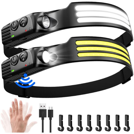 Lampada frontale a LED da 3000 lumen, ricaricabile tramite USB, con sensore di movimento, impermeabile IPX5, leggera, ideale per il campeggio. (1/5)