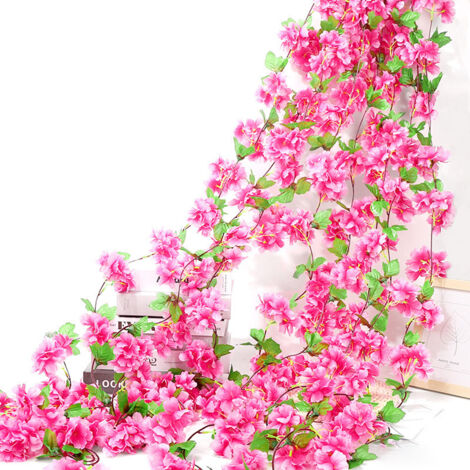 Ghirlanda artificiale di fiori di ciliegio, piante pendenti, ghirlanda di seta, fiori di ciliegio finti per casa, giardino, muro, recinzione, uso interno ed esterno, decorazione per anniversario di ma