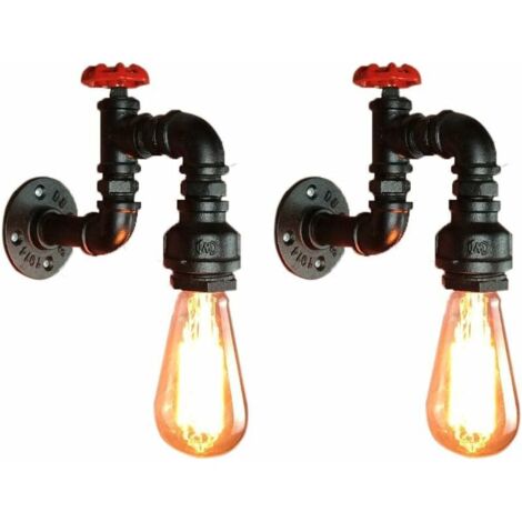 Set di 2 applique industriali, lampada a braccio tubolare, stile retrò steampunk vintage color ruggine, decorazione murale in metallo con tubi dell'acqua, illuminazione in stile loft per ristorante. (1/5)