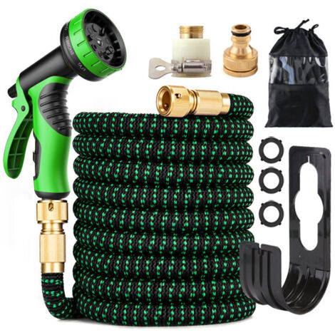 Tubo da giardino estensibile da 30 m (100 piedi), tubo da giardino retrattile con supporto e pistola a spruzzo a 9 funzioni, raccordi in ottone, per serbatoi, cisterne e bacini idrici. (1/5)