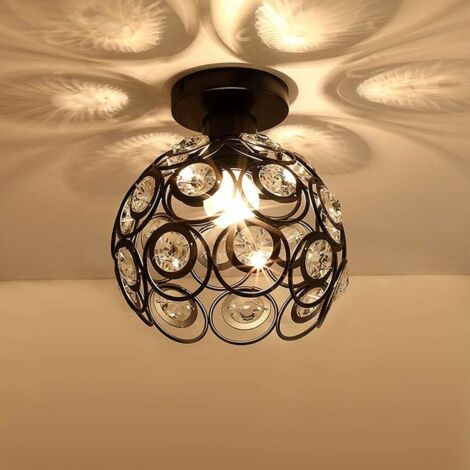 Lampada a sospensione moderna in cristallo, mini lampadario nero, plafoniera in cristallo, plafoniera semi-incasso per corridoio. (1/5)