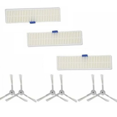 Set di 3 filtri antipolvere e 6 spazzole laterali, compatibile con gli aspirapolvere robot Explorer Serie 60, colore bianco. (1/4)