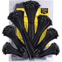 700 pezzi di fascette per cavi in plastica, assortite, nere, Rilsan, 100/150/200/250/300 mm x 3,6 mm, morsetti per cavi in plastica, fascette per cavi in nylon, fascette per cavi per la gestione dei c