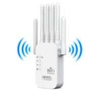 WLAN Verstärker 1200 Mbit/s, Dual-Band WLAN Repeater 5GHz/2.4GHz, XXL-Reichweite (bis 900m²), 6 Antennen, LAN-Port, WPS, Kompatibel mit allen Routern