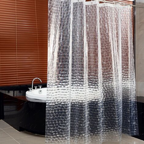 Cortina de ducha transparente, 180x200cm, 3D, de PEVA, antimoho, antibacteriana, impermeable y lavable, con 12 anillas/ganchos para bañera, libre de PVC.
