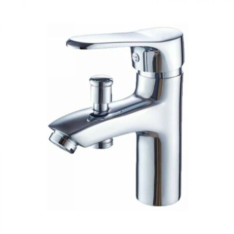 Grifo de baño moderno con control monomando para agua fría y caliente, que incluye mangueras, grifo mezclador y grifos para lavabo. (1/5)