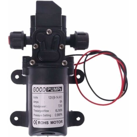 Bomba de agua de alta presión DC 12V 72W 6 L/min, bomba pulverizadora autocebante con abrazaderas para autocaravana. (1/5)