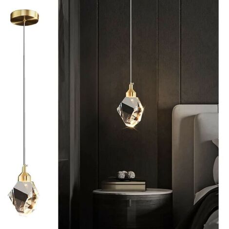 Lámpara colgante de cristal moderna, lámpara colgante de cristal LED de 3 colores, para isla de cocina, dormitorio, sala de estar, iluminación de comedor (dorado)