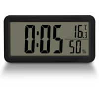 Reloj de pared LED, despertador digital de 15 cm - Reloj LED con indicador de temperatura y humedad interior, soporte de pared y base plegable.