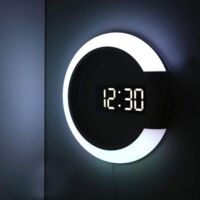 Reloj de pared LED, mando a distancia creativo, reloj digital, espejo hueco, alarma de temperatura, 7 colores cambiantes, luz nocturna para el hogar y la oficina.