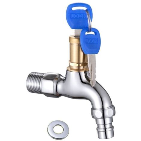 Robinet antivol verrouillable, en laiton, adapté à une utilisation extérieure, aux jardins et aux machines à laver. (1/4)