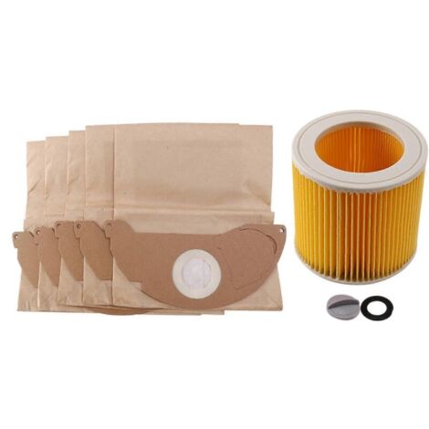 Aspirateur Karcher avec filtre HEPA + 5 sacs en papier, compatible avec WD2250/WD3.200/MV2/MV3/WD3, collecte de poussière haute efficacité. (1/5)