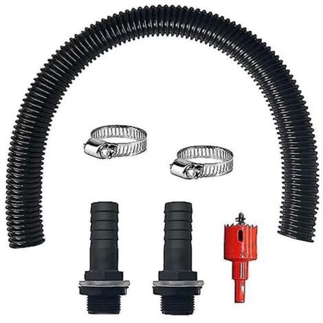 Le kit de raccordement pour système de récupération d'eau de pluie comprend 2 raccords de tuyau + un tuyau de 50 cm de long et de 25 mm de diamètre avec un écrou de blocage pour une étanchéité parfait (1/4)