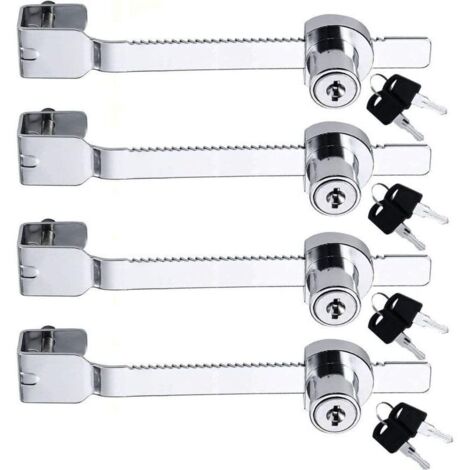 Lot de 4 verrous de scie coulissante avec clé différente serrure verrou vitrine en verre, vivarium, terrarium, vitrine, serrure (1/4)