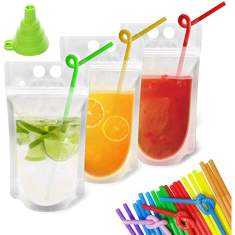 Sacs transparents transfrontaliers pour boissons, sacs de conservation pour smoothies, milkshakes et boissons chaudes et froides, sachets de jus auto-scellants de 473 ml (16 oz). (1/5)