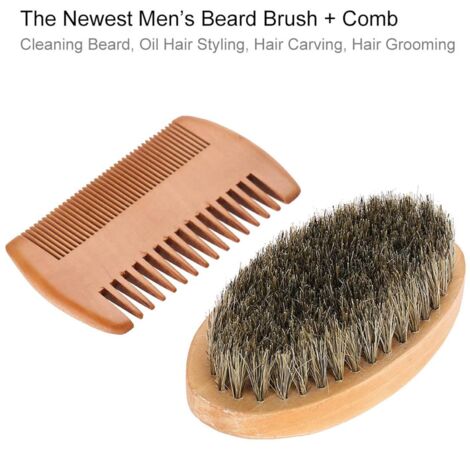 Ensemble de brosses à barbe ovales double face en poils de sanglier pour hommes. (1/5)