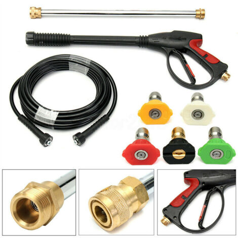 Kit de nettoyage haute pression avec pistolet à eau et tuyau pour le nettoyage, le détachage et le lavage de voiture. Comprend également une pompe électrique entièrement automatique. (1/5)