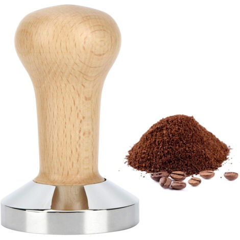 Tasseur à café en bois massif, marteau tasseur en bois, fond plat avec base filetée, manche en bois massif de 58 mm, couleur bois naturel. (1/5)