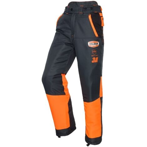 Solidur – Pantalon de bucheronnage haute visibilité CL 3 Type A – Protection anti-coupure 9 couches – Doublure extensible – Taille XS à 4XL